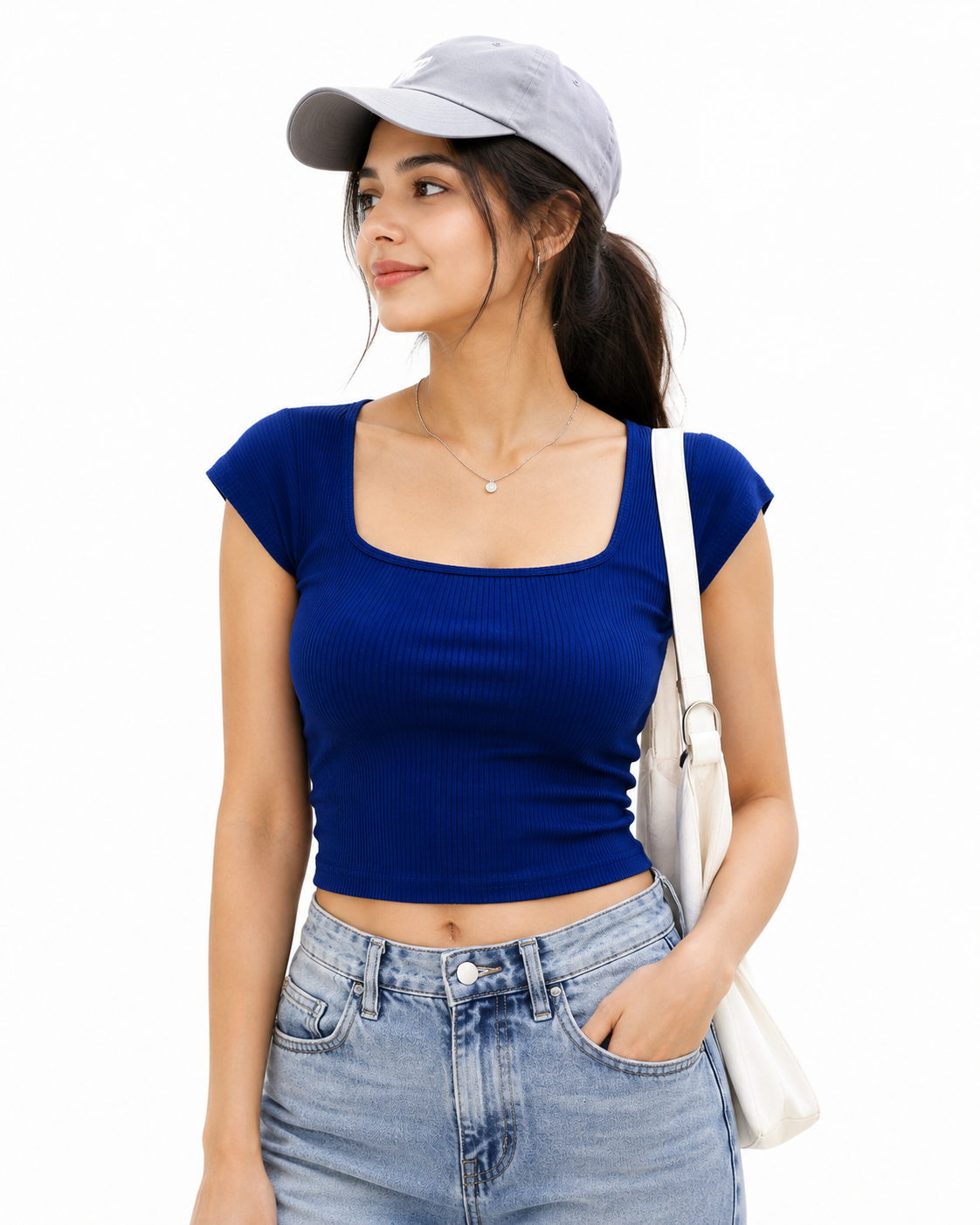 Women's Stylish Blue Cotton Blend Casual Top