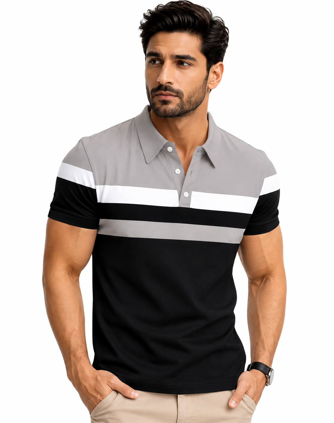 Bawaal Men's Color Block T-Shirt — Half Sleeve, Striped, Casual & Gym Wear