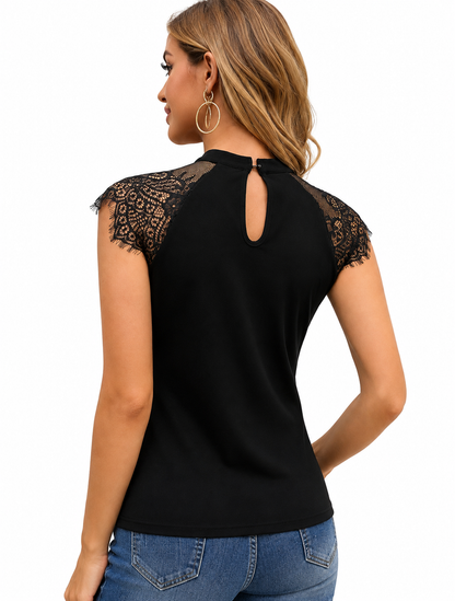 Bawaal Contrast Lace Armhole Cut Out Keyhole Back Top