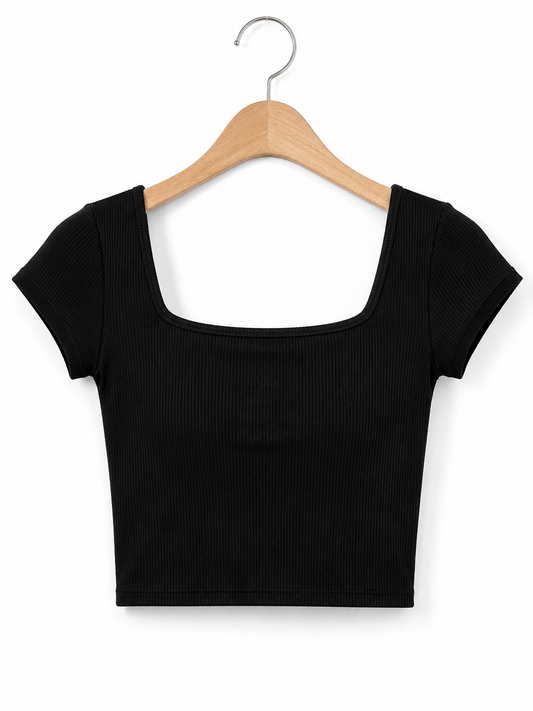 Women's Stylish Black Cotton Blend Casual Top